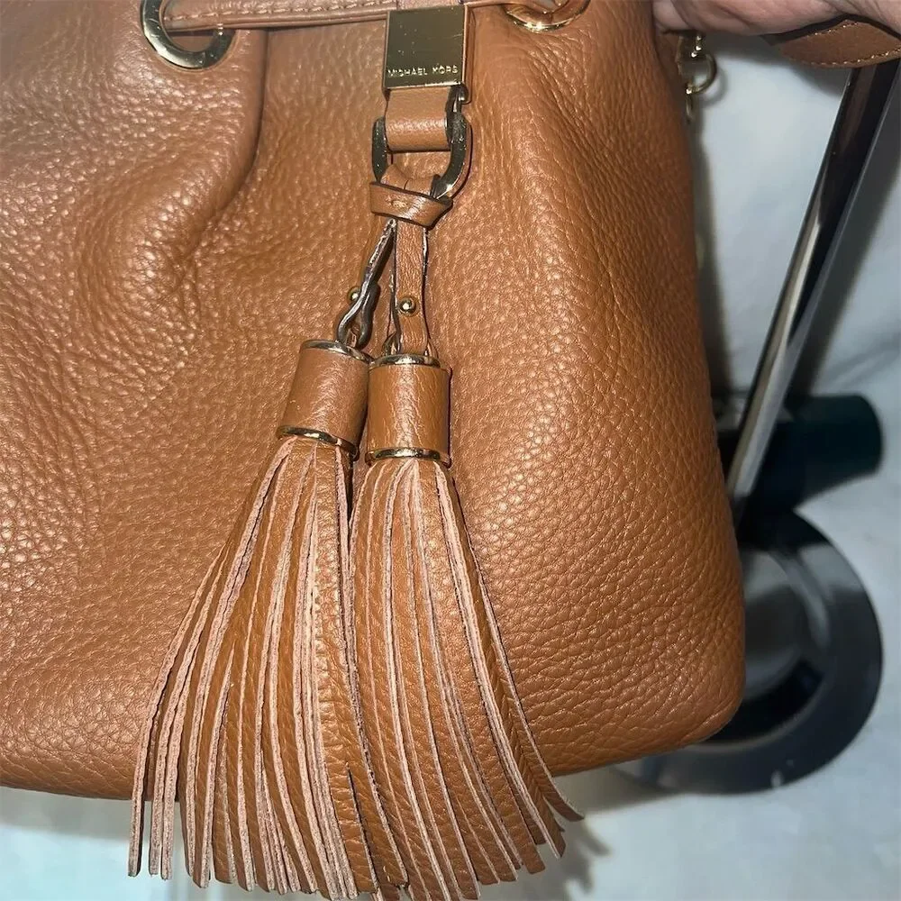 Michael Kors Cognac Brown Leather Crossbody Handbag with Tassel